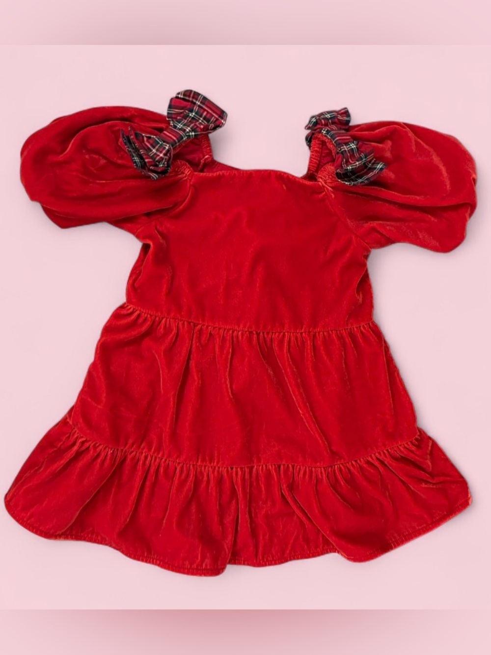 Gymboree Red Velour Plaid Bow Christmas Holiday Dress Toddler Girls Size 2T